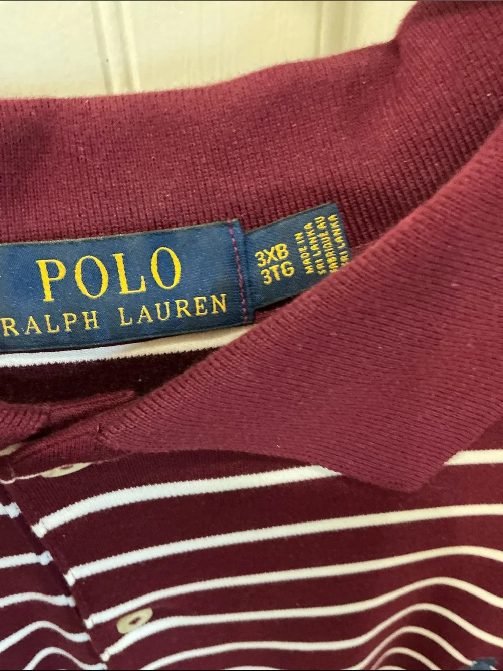 Ralph Lauren Men’s Maroon & White Striped Polo Shirt